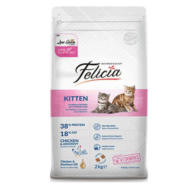 Felicia Kitten Düşük Tahıllı Tavuklu ve Hamsili Yavru Kedi Maması 2 Kg -