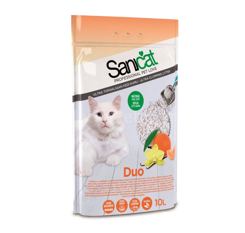 SaniCat Duo Vanilya ve Mandalin Kokulu Doğal Kedi Kumu 10 Lt -