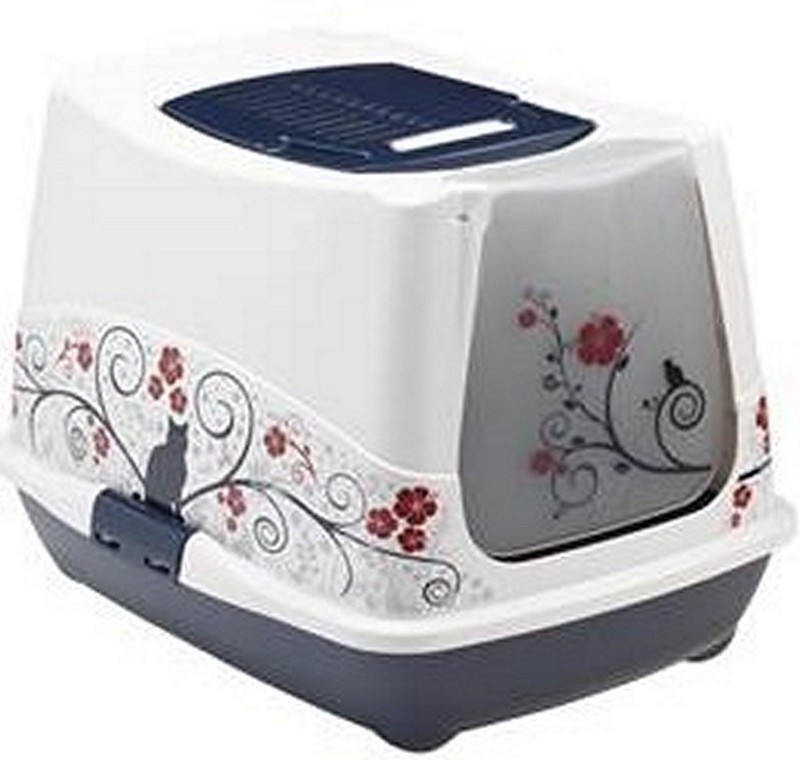 Trendy Klasik Desenli Kapalı Kedi Tuvalet Kabı 50 cm Lacivert -