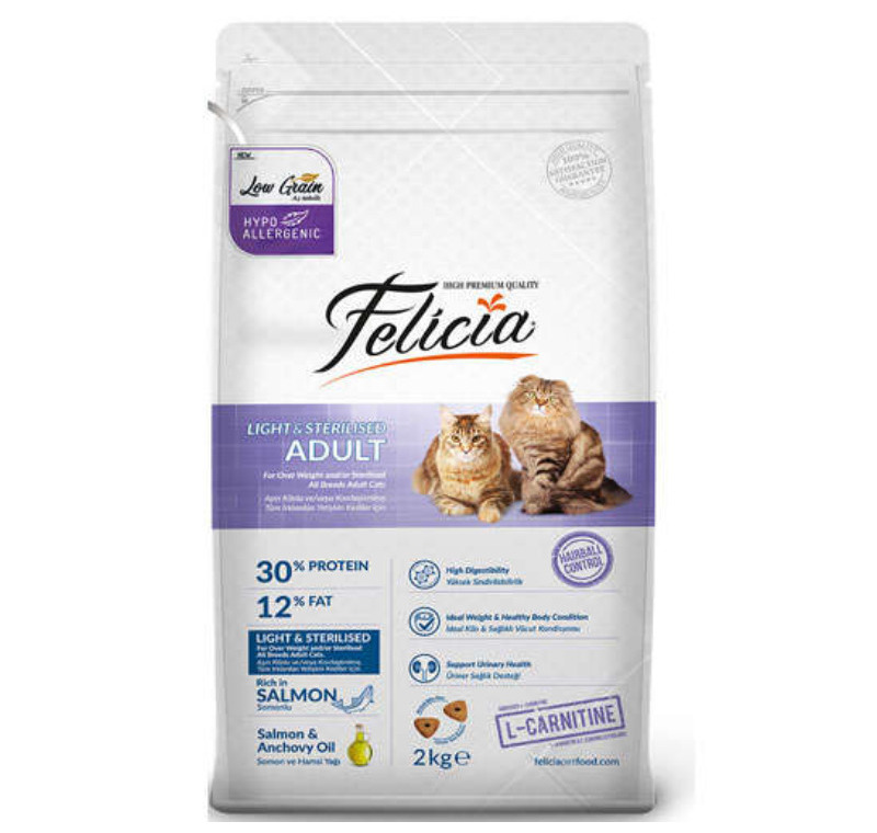 Felicia Light&Sterilised Düşük Tahıllı Somonlu Kısırlaştırılmış Kedi Maması 2 Kg -