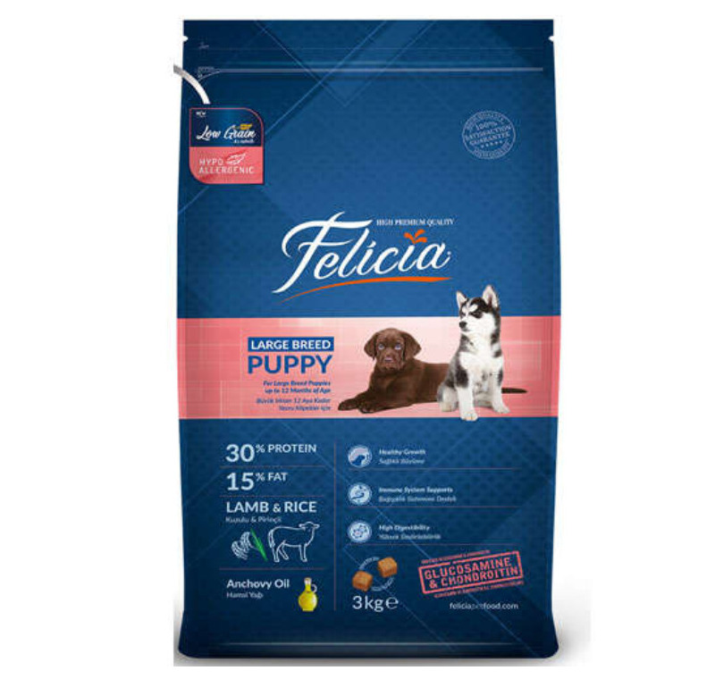 Felicia Puppy Düşük Tahıllı Kuzu Etli Büyük Irk Yavru Köpek Maması 3 Kg