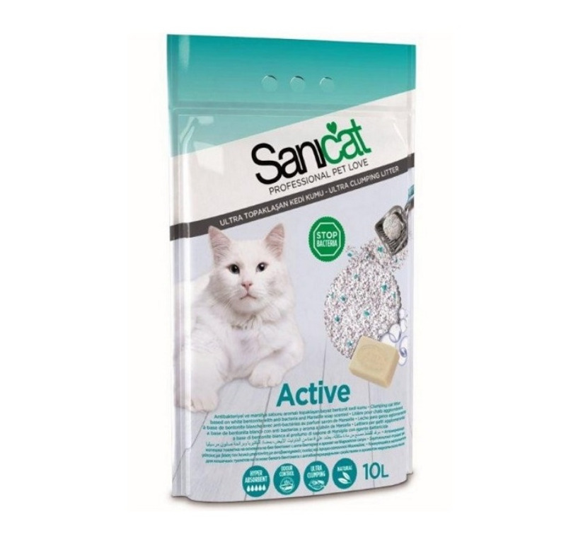 SaniCat Aktive (Active) Oksijenli Dezanfektan İnce Taneli Doğal Kedi Kumu 10 Lt -